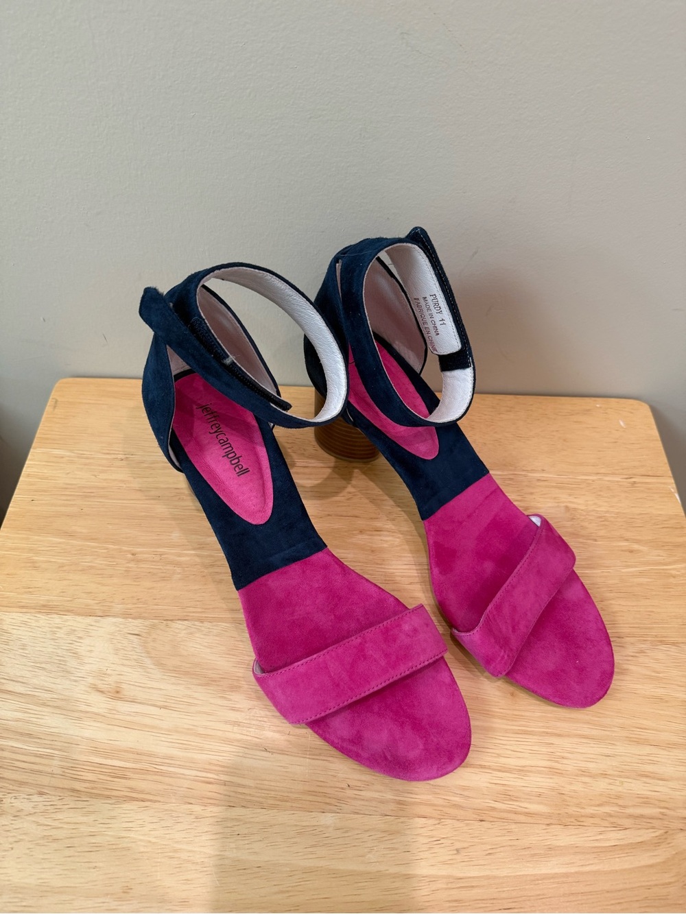 Jeffrey Campbell Two-Tone Suede Ankle-Strap Heels in Fuchsia and Navy